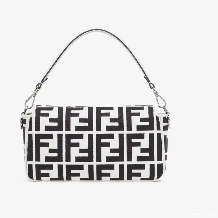 Cheap HOT Baguette Black White Motif Fendi Bag Canvas Medium FF In 0413